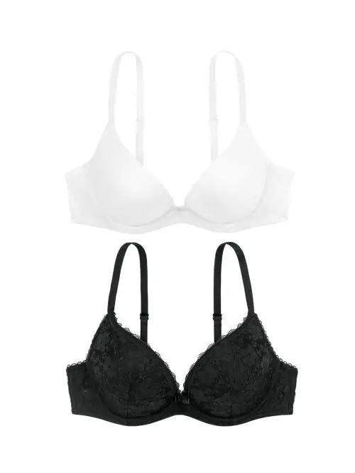 Komplet 2 biustonoszy z miseczkami typu push-up na fiszbinach Dorina Sonia Deep Plunge Bra 2P biały i czarny, Kolor: biały i czarny, Rozmiar: 80B  sklep ebielizna.pl