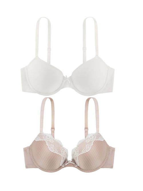 Komplet 2 biustonoszy z miseczkami typu push-up na fiszbinach Dorina Bianca Push Up Bra 2P ecru i beż, Kolor: beż i ecru, Rozmiar: 70D  sklep ebielizna.pl