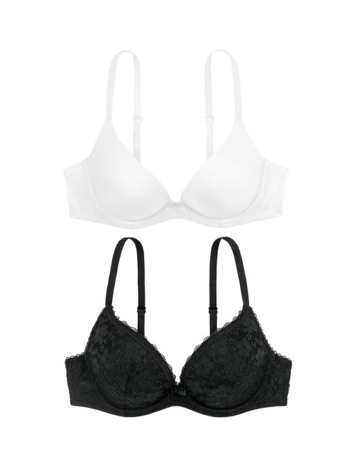 Komplet 2 biustonoszy z miseczkami typu push-up na fiszbinach Dorina Sonia Deep Plunge Bra 2P biały i czarny, Kolor: biały i czarny, Rozmiar: 70D  sklep ebielizna.pl