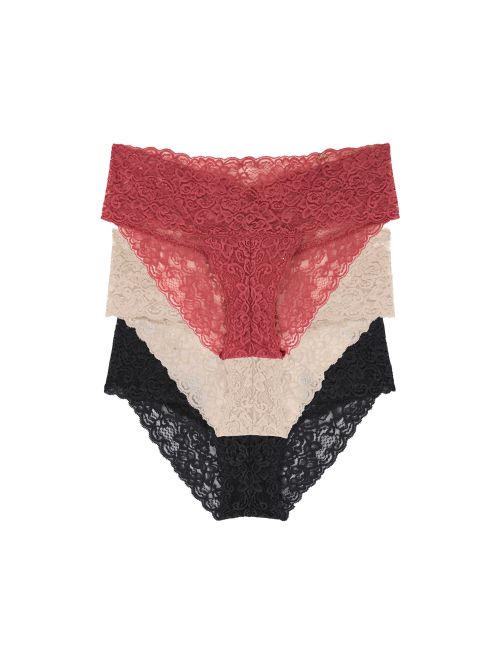 Komplet koronkowych fig damskich  Dorina Lana Brief Classic 3P czarny beżowy koralowy, Kolor: czarny, beżowy, koralowy, Rozmiar: L  sklep ebielizna.pl