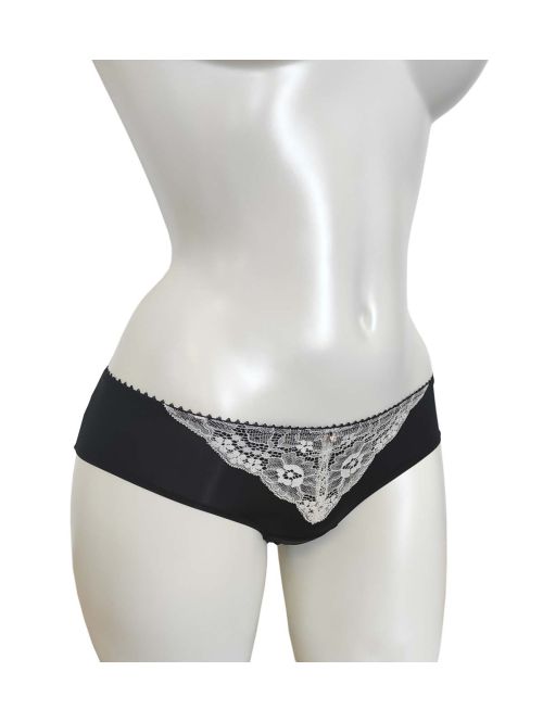 Wycięte szorty damskie Esprit Ladylike Sexy Short Hipster czarny z ecru  sklep ebielizna.pl