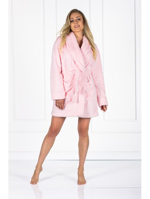 Krótki szlafrok z polaru Momenti Per Me Jessica Pink, Kolor: pink, Rozmiar: S  sklep ebielizna.pl