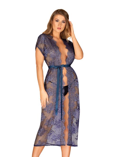 Obsessive peniuar Flowlace czarny, Kolor: blue, Rozmiar: S/M  sklep ebielizna.pl