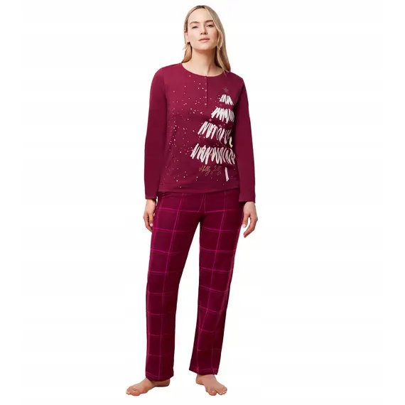Piżama damska Triumph Winter Moments PK Buttons X, Kolor: bordowy, Rozmiar: 42