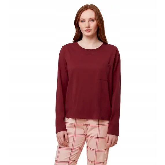 Triumph koszulka piżamowa Mix & Match LSL Top Chest Pocket, Kolor: bordowy, Rozmiar: 38