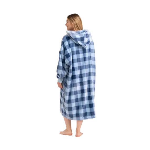 Długa Bluza Koc z Kapturem Oversize – Niebieska Krata, 2 image