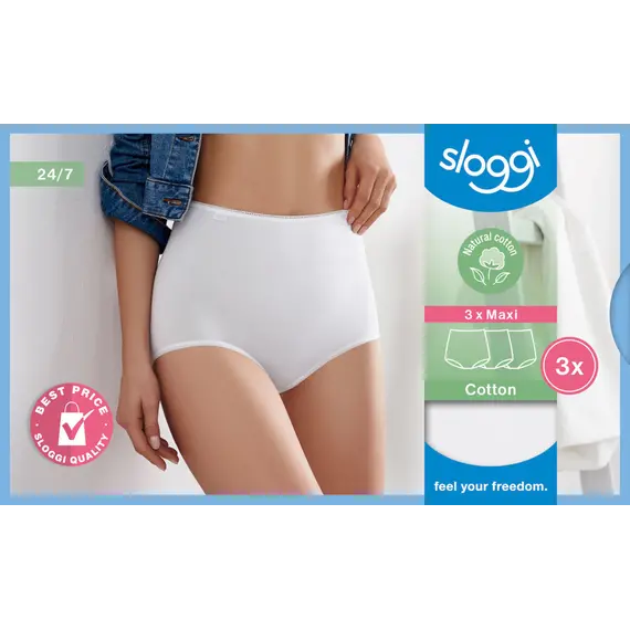Wygodne majtki z bawełny o zabudowanym fasonie Sloggi 24/7 Cotton Maxi C3P biały, Kolor: biały, Rozmiar: 40, 4 image