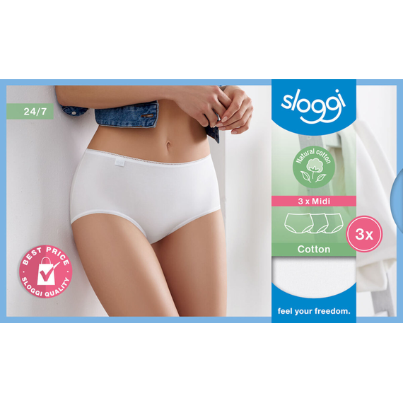 Bawełniane majtki damskie z mocniej krytymi bokami Sloggi 24/7 Cotton Midi C3P biały, Kolor: biały, Rozmiar: 46, 4 image
