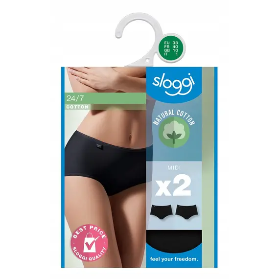 2 x Majtki damskie Sloggi 24/7 Cotton Midi C2P, Kolor: czarny, Rozmiar: 40