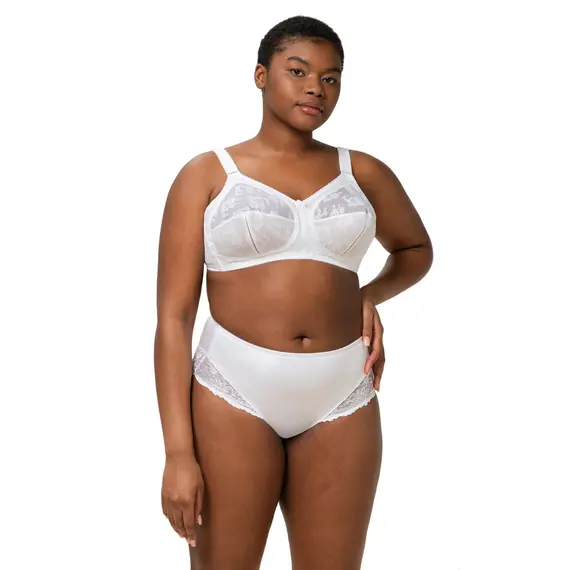 Triumph Doreen N X biustonosz biały modelka duży biust komplet z majtkami